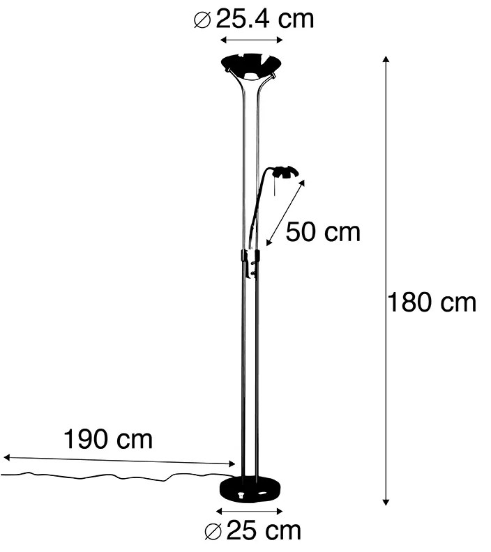 Lampa stojąca złota z lampką do czytania, w tym LED i ściemniacz - Diva 2 Nowoczesny Oswietlenie wewnetrzne