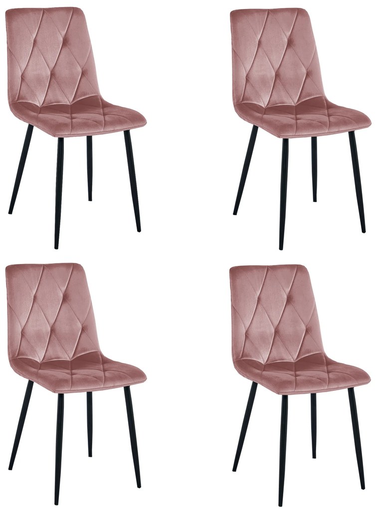 Różowe aksamitne krzesło do jadalni LIBRA z czarnymi nogami