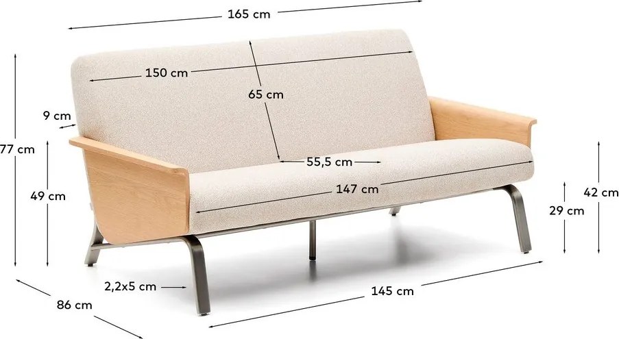 Beżowa sofa z tkaniny szenilowej 165 cm Amsen – Kave Home