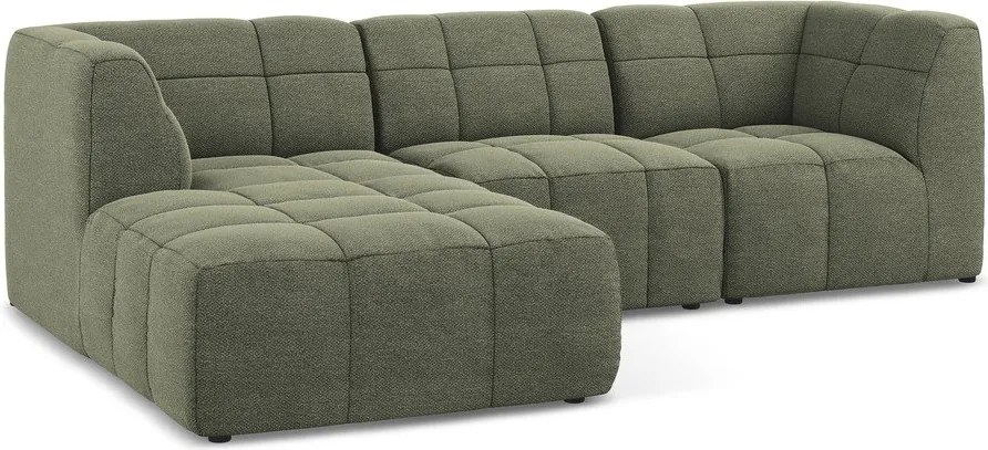 Zielony narożnik z materiału bouclé (lewostronny/z szezlongiem) Aloha – Makamii