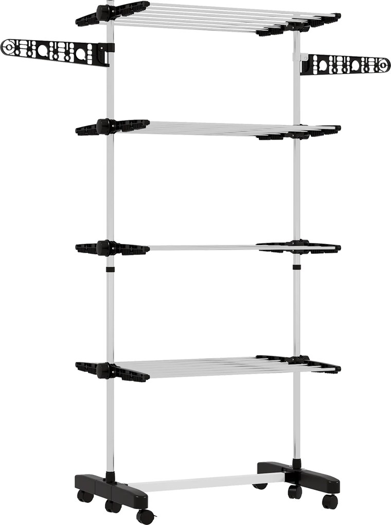 HOMCOM Suszarka do ubrań 5 poziomów, składana, system One-Klick, 142 cm x 55 cm x 172 cm, Czarny + Srebrny