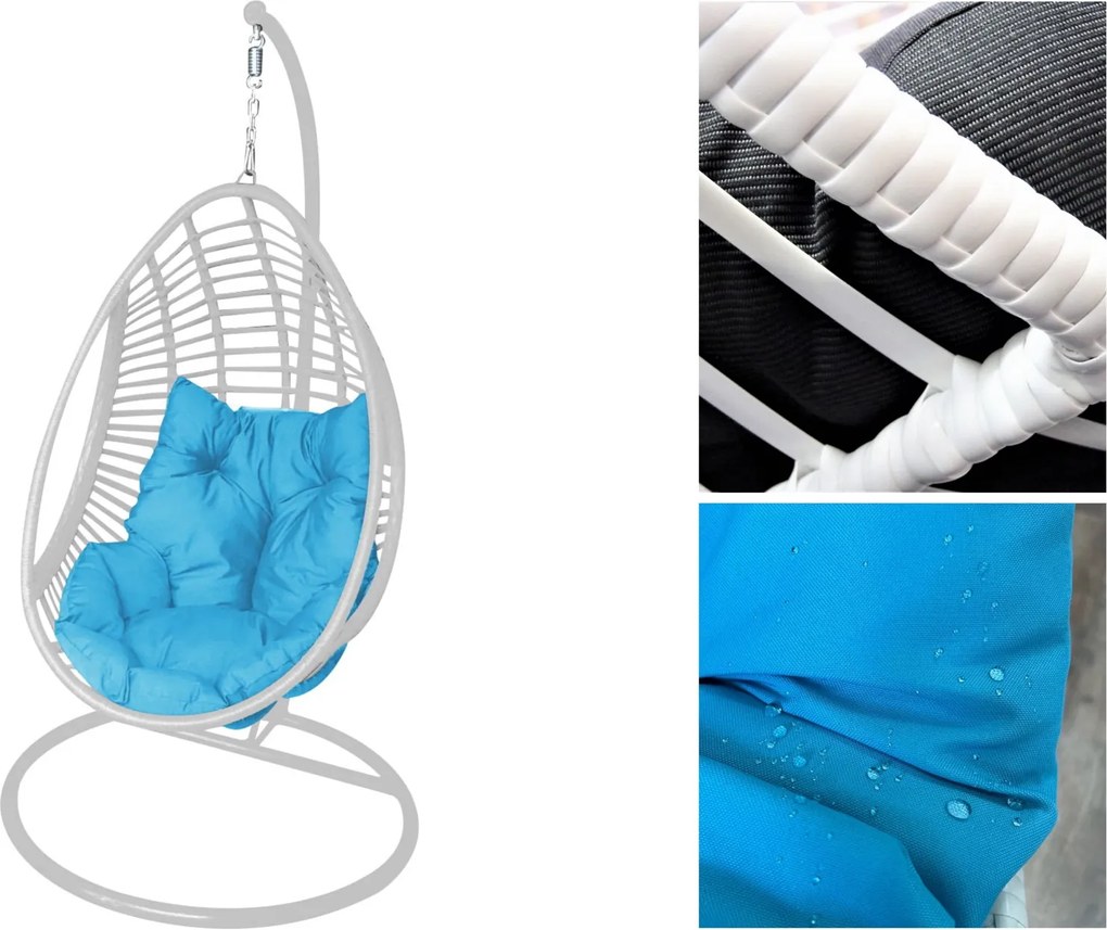 Biały kokon technorattanowy Bellissimo z niebieską poduszką