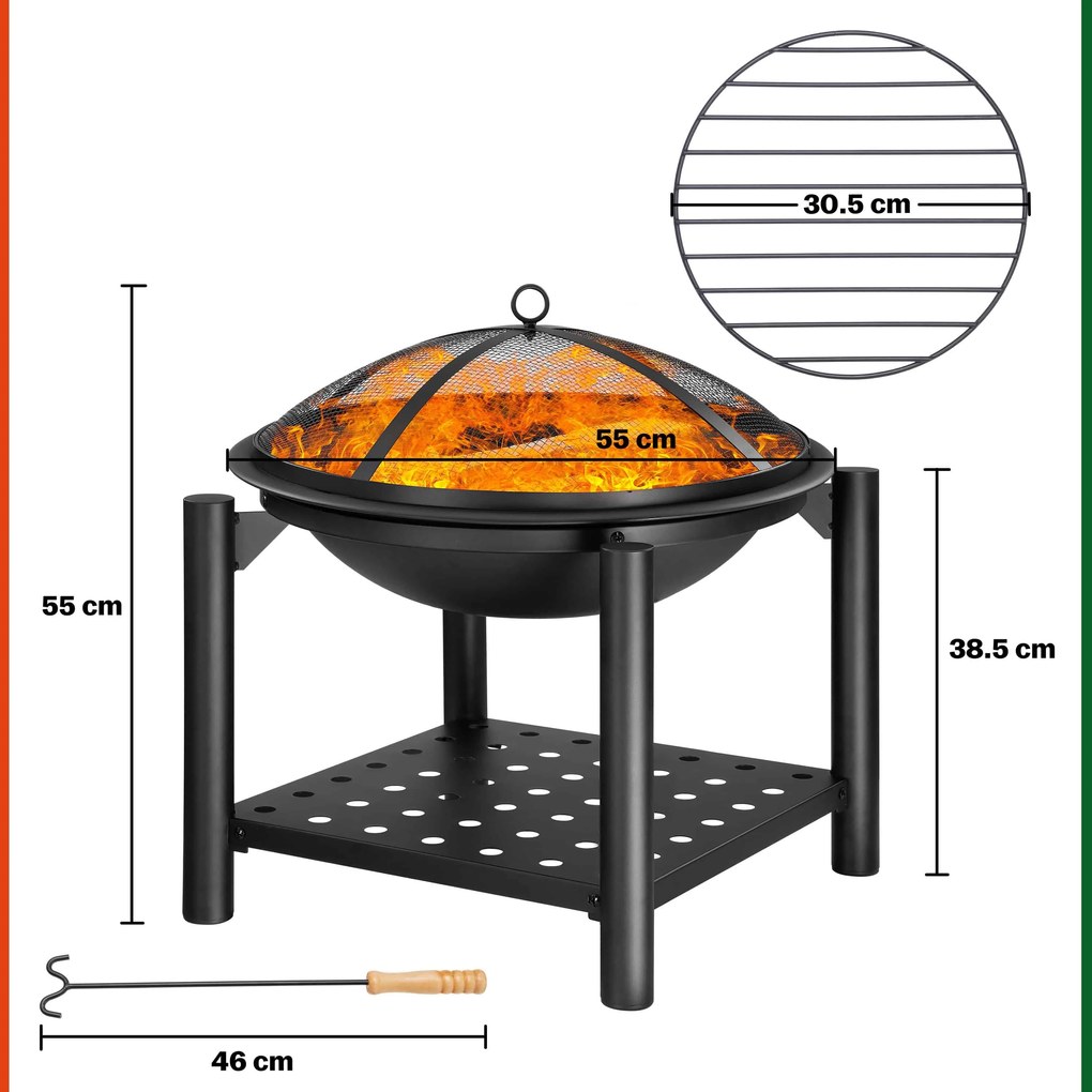 Gardebruk Palenisko z miejscem na drewno FIRE, Ø55cm, czarna