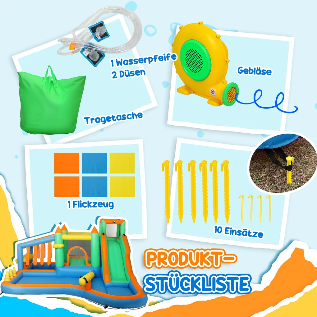 AIYAPLAY Zamek do Skakania dla Dzieci z Zjeżdżalnią Wodną, Basenem, Ścianką Wspinaczkową, na Wewnątrz i na Zewnątrz, 416 x 370 x 195 cm, Wielokolorowy