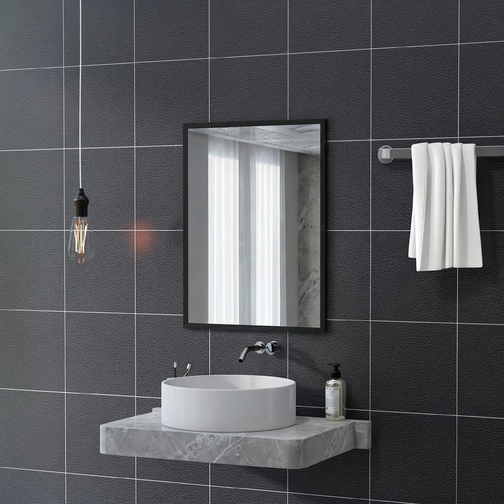 HOMCOM Lustro ścienne, 60 x 80 cm, rama w imitacji drewna, łatwy montaż, w komplecie śruby | Aosom PL