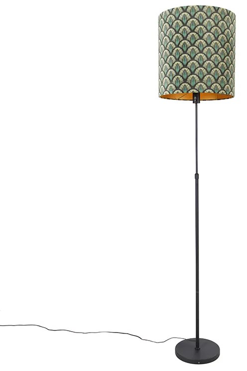 Lampa stojąca z czarnym kloszem w wzory pawia 40 cm regulowana - Parte klasyczny/Antyczny Oswietlenie wewnetrzne