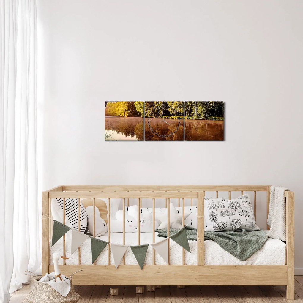 Obraz - Za rzeką (z zegarem) (90x30 cm)