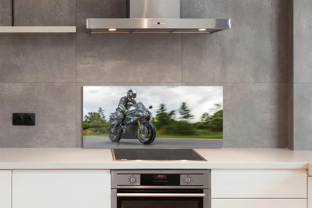 Szklany Panel Motocykl na Drodze pod Chmurami