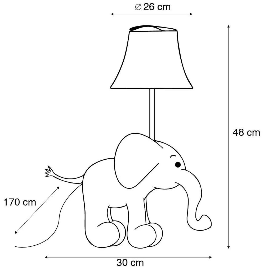 Lampa stołowa Dla dzieci Słoń Szary - Bobby Dla dzieci Oswietlenie wewnetrzne