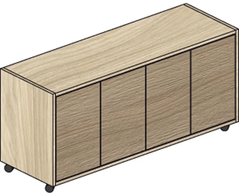 Komoda mobilna LAYERS, długa, 1200 x 400 x 575 mm, dąb naturalny / dąb bejcowany