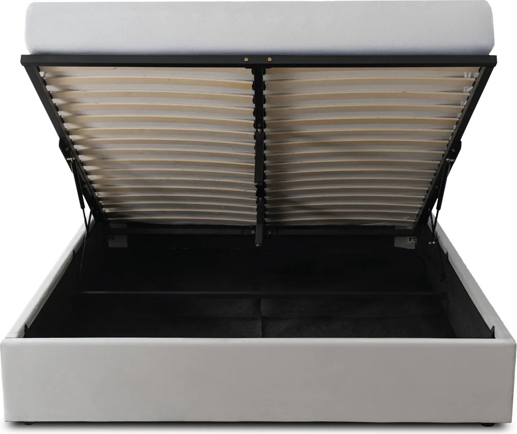 Łóżko Tapicerowane 140x200 cm MARSYLIA ze Stelażem i Pojemnikiem Dwuosobowe Welurowe Szare