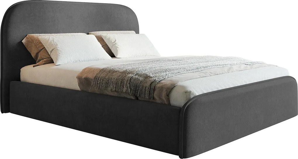 Łóżko tapicerowane 160x200 Wendra - stelaż drewniany, okrągłe zagłowie, welur - ciemny szary (Amor Velvet 4321)