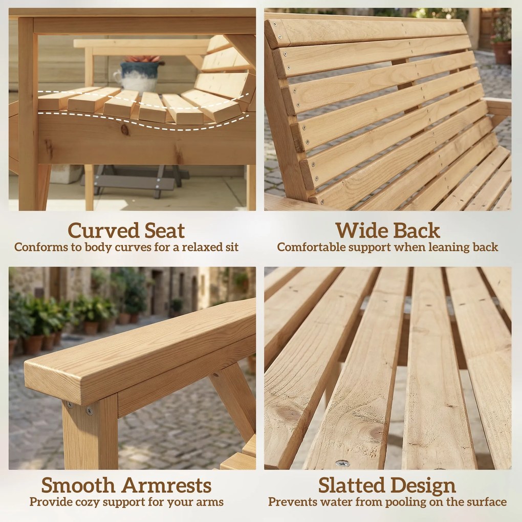 Outsunny 2-osobowa ławka ogrodowa z drewna, ławka z podłokietnikami i oparciem, meble outdoor do balkonu, tarasu, ogrodu | Aosom PL