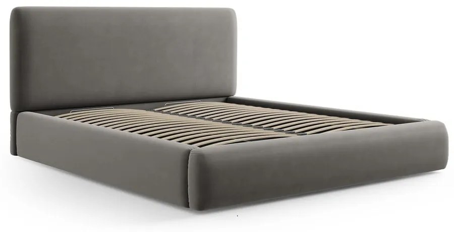 Szare tapicerowane łóżko dwuosobowe ze schowkiem i stelażem 180x200 cm Colonel – Cosmopolitan Design