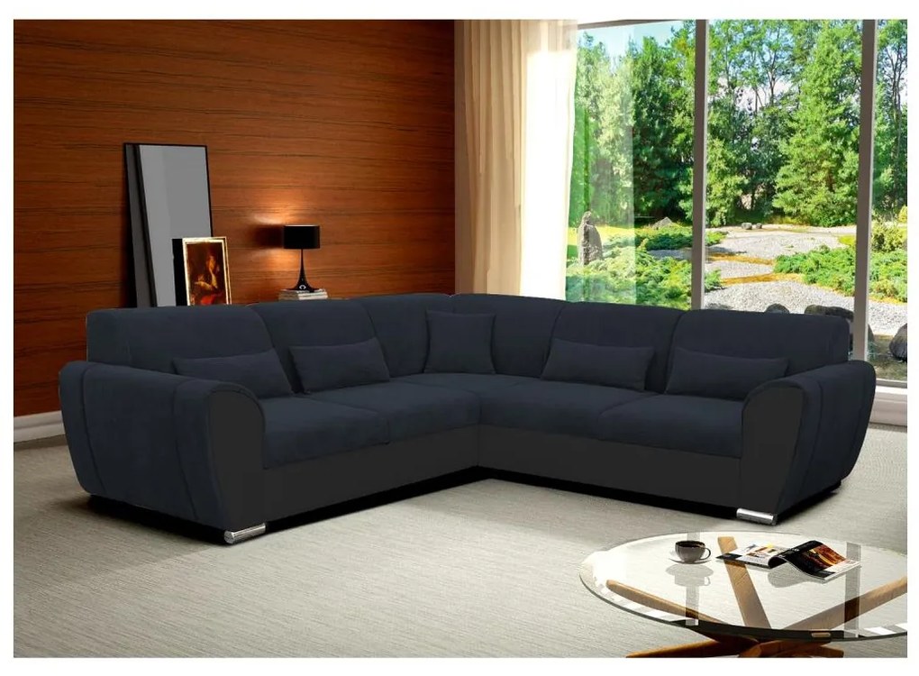 Rozkładany narożnik z pojemnikiem w układzie litery L VISEU, prawostronny, antracyt/czarny