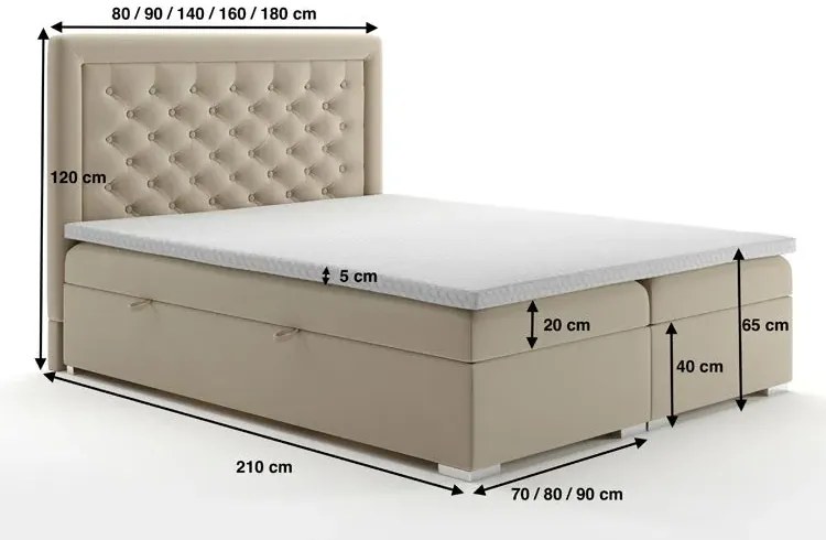 Jednoosobowe łóżko boxspring Persea 90x200 - 32 kolory