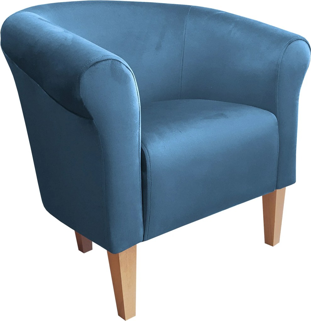 Fotel Milo tkanina Welur wygodny fotel tapicerowany do salonu i sypialni : Kolor nogi - Drewno, Kolor tkaniny - VELVET - MG33, Wysokość nogi - 20 cm