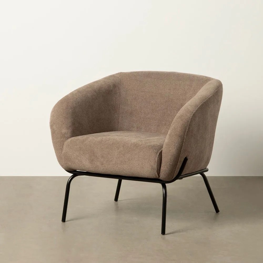 Szarobrązowy fotel z tkaniny szenilowej Classic – Ixia