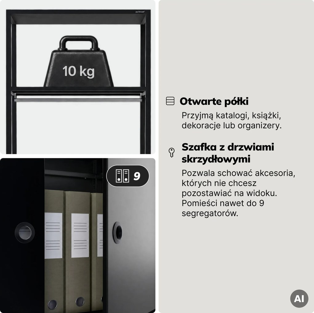Regał biurowy otwarty z drążkiem na ubrania, do recepcji i poczekalni, metalowy, czarny, 800x2200x400 mm: ARIEL