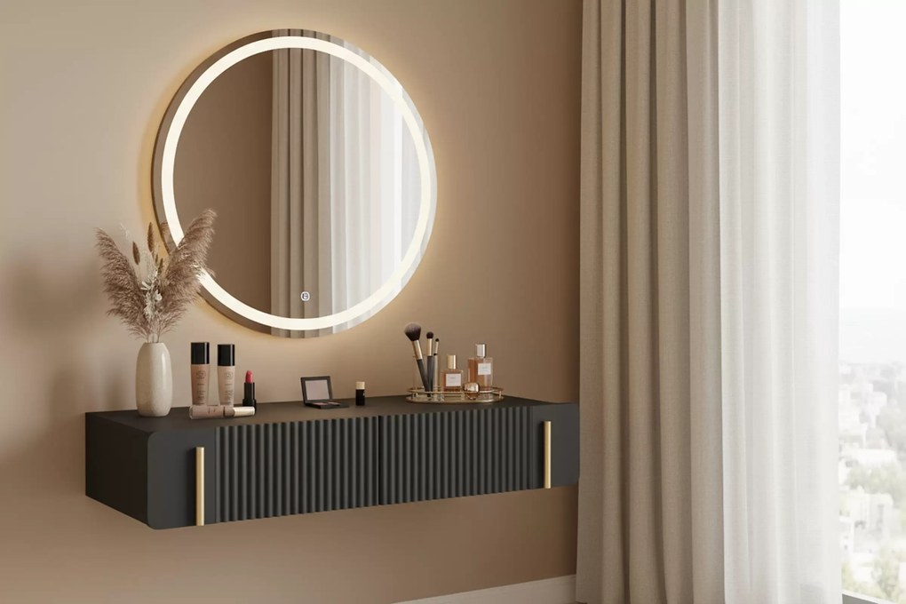 Toaletka Malmi 100 cm wisząca z szufladami - czarny mat / złoty