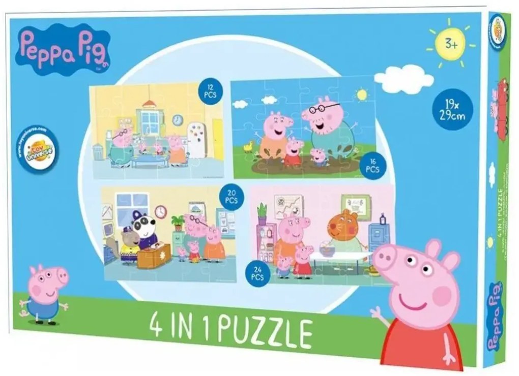 Puzzle dla dzieci 4 w 1 ŚWINKA PEPPA dzień rodzinny, 19x29 cm