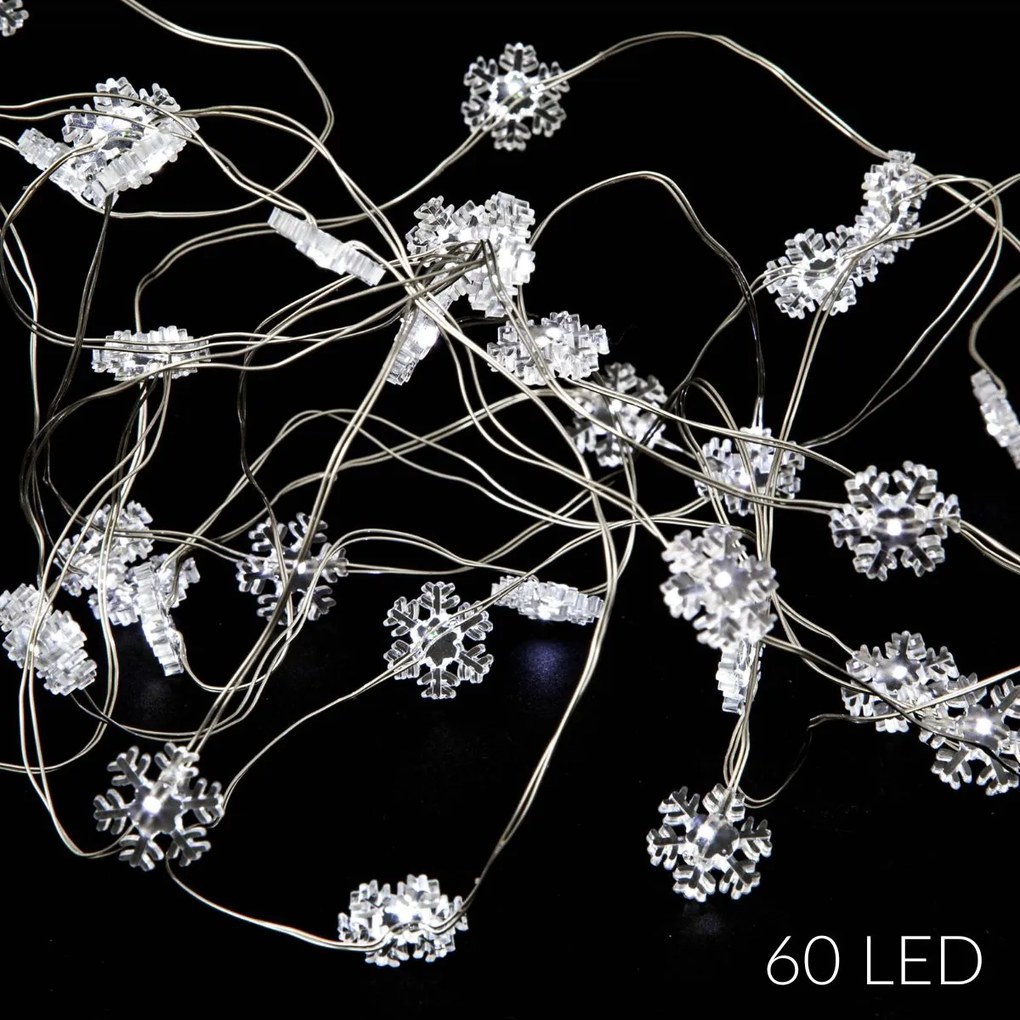 Girlanda świetlna śnieżynki, 60 LED