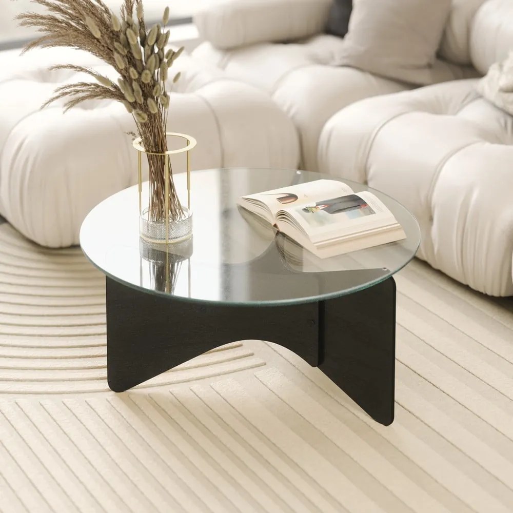 Czarny okrągły stolik ze szklanym blatem 87x87 cm Madera – Umbra