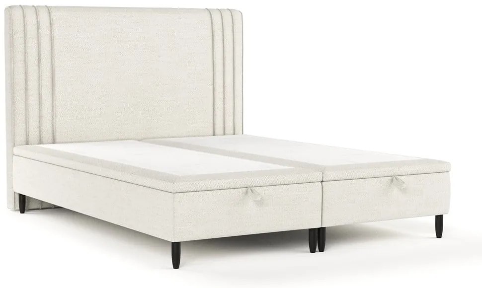 Beżowe tapicerowane łóżko dwuosobowe ze schowkiem 200x200 cm Musca – Maison de Rêve