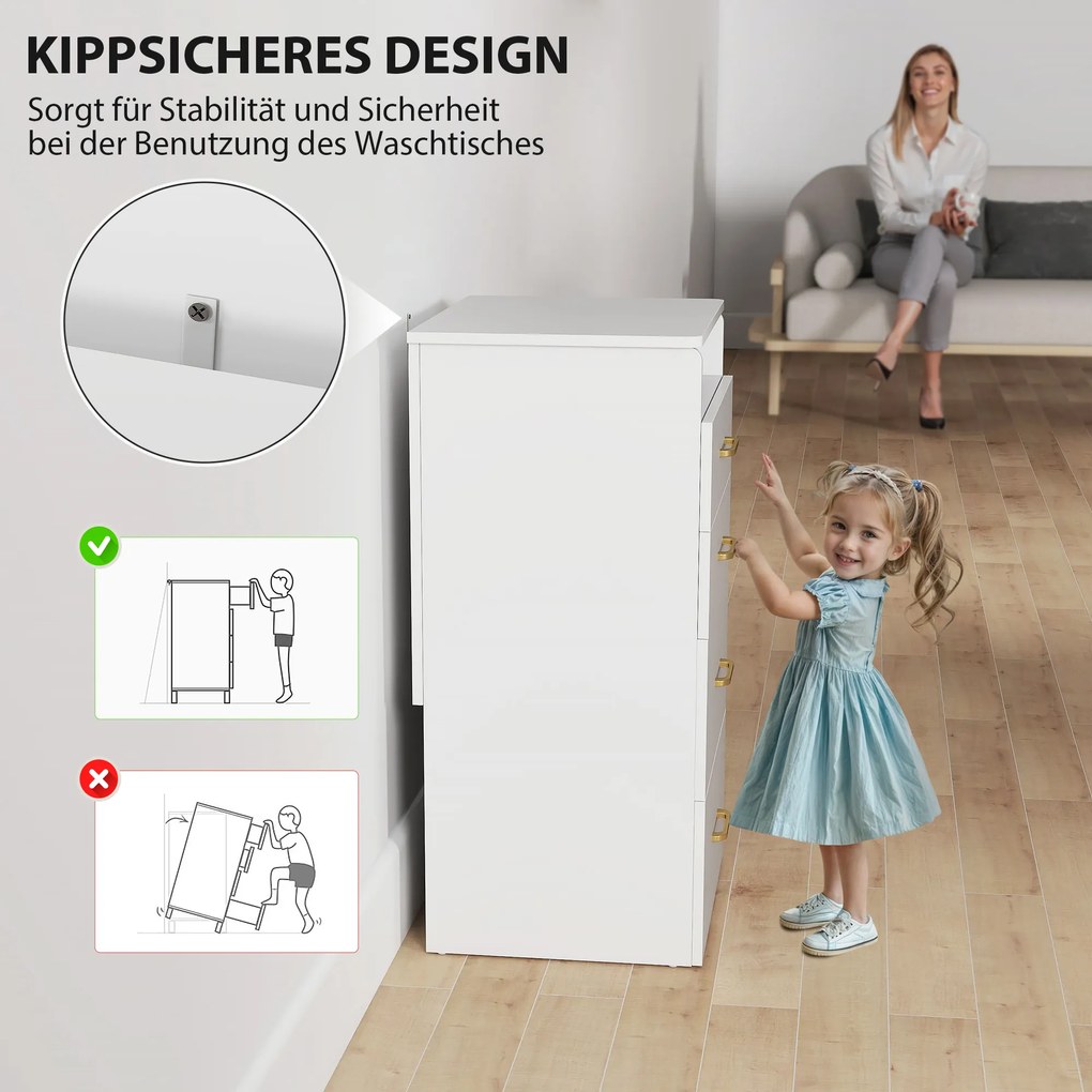 HOMCOM Toaletka 3-w-1 z lustrem, stolik nocny, hoker na kółkach, szuflady, Biały