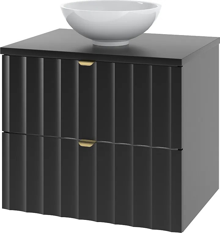 Czarny Zestaw Łazienkowy 60cm Szafka z Blatem Umywalka Ryflowane Fronty Arcos