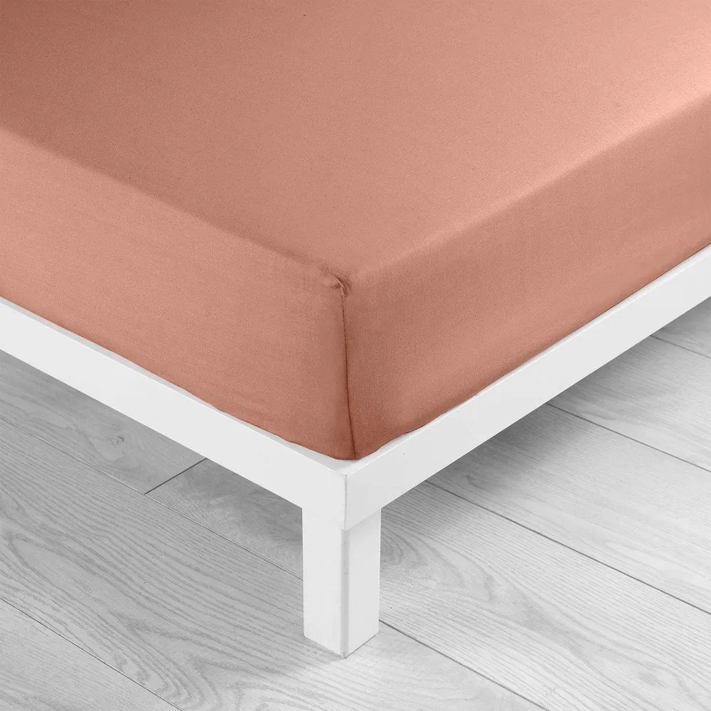 Łososiowe bawełniane prześcieradło z gumką 180x200 cm Lina – douceur d'intérieur