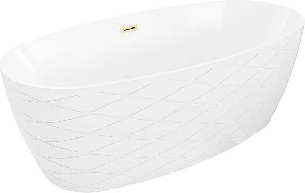 Mexen Olea wanna wolnostojąca wzór 170 x 80 cm, biała, przelew złoty szczotkowany - 52821708000-55