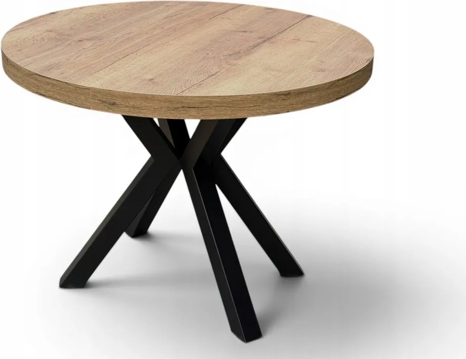 Stół HALIFAX TABAK EGGER okrągły rozkładany 100/200 cm metal X nogi czarne