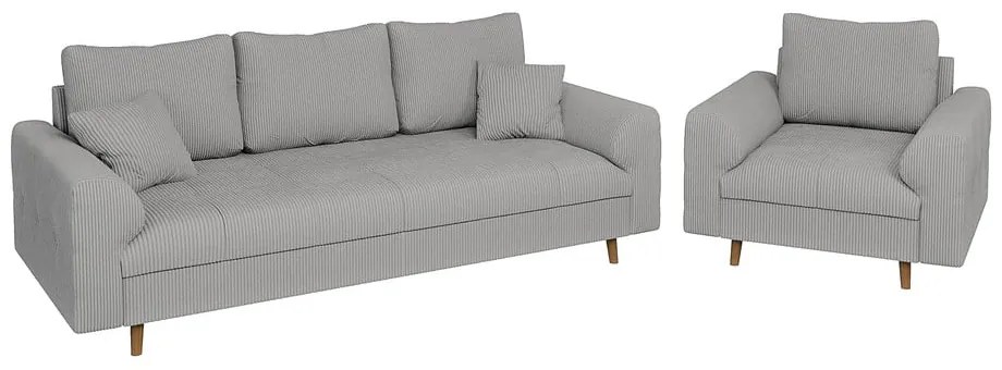 Jasnoszara sztruksowa sofa 210 cm Ariella – Ropez