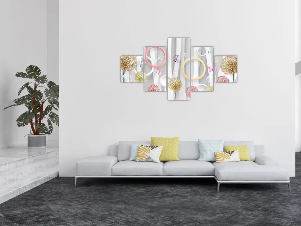 Abstrakcyjny obraz z dmuchawcami (125x70 cm)