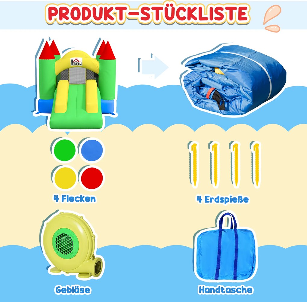 HOMCOM Zamek Skaczący z Zjeżdżalnią i Siatką Bezpieczeństwa, do 100 kg, 3-10 lat, 300x180x160cm