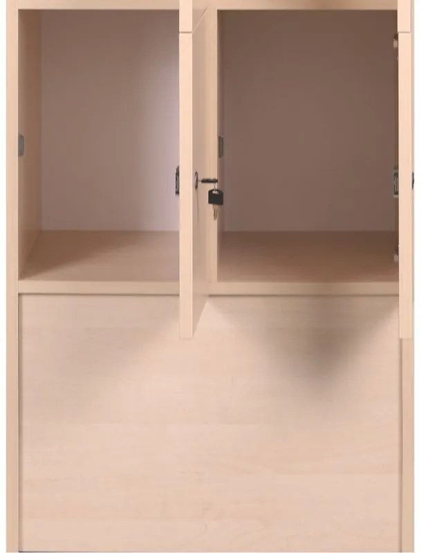 Drewniana szafka skrytkowa, 12 schowków, 1700 x 1200 x 420 mm, zamek cylindryczny, orzech