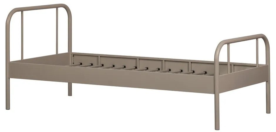 Beżowe metalowe łóżko jednoosobowe ze stelażem 90x200 cm Mata – WOOOD