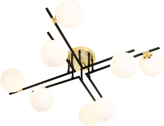 Plafon art deco czarny ze złotem i opalowym szkłem 8-świateł - Lynn