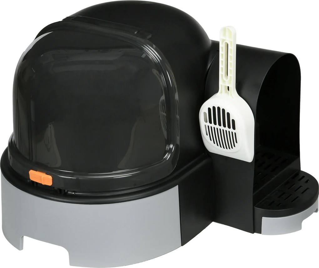 PawHut Kuweta Domek dla Kota z Łopatką 2 Wysuwane Tace Pokrywa Szary 52x60x42cm | Aosom PL