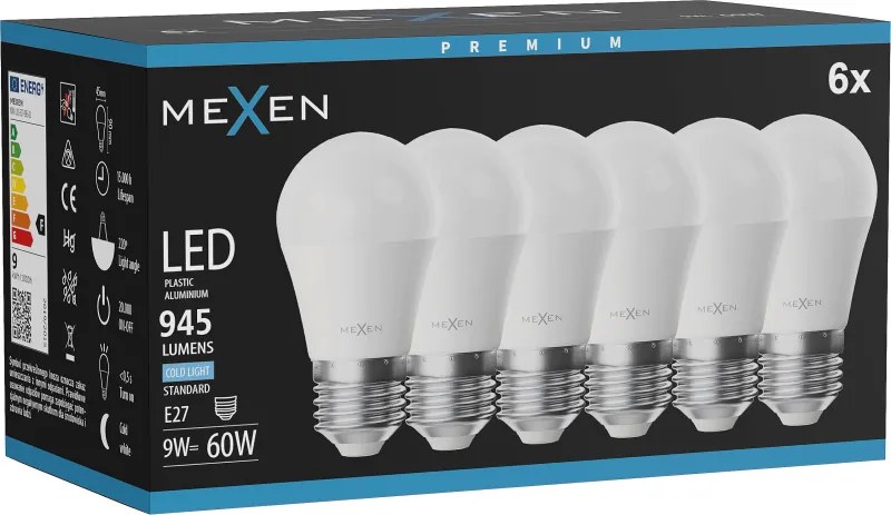Mexen Nova 6x żarówka LED E27, G45, 9W, Zimna - 6500K, 945 lm - L101-E27-0965-01x06