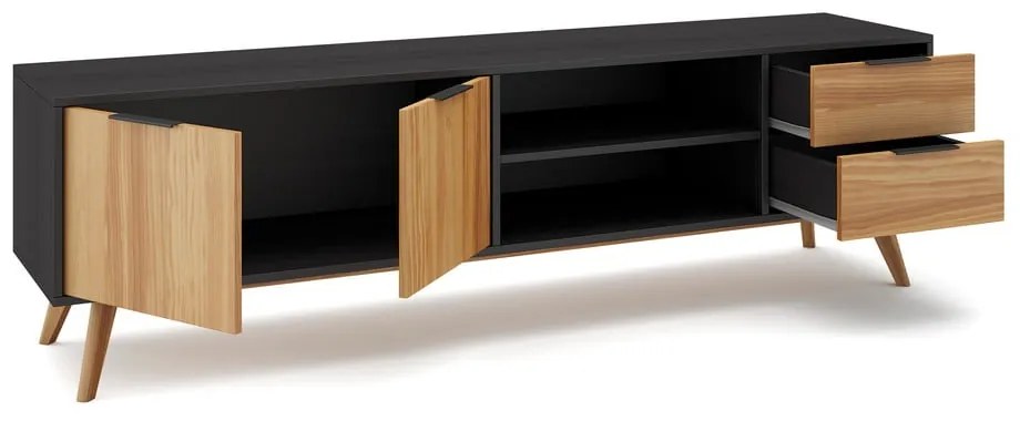 Czarno-naturalna szafka pod TV z drewna sosnowego 180x53 cm Lavis – Marckeric