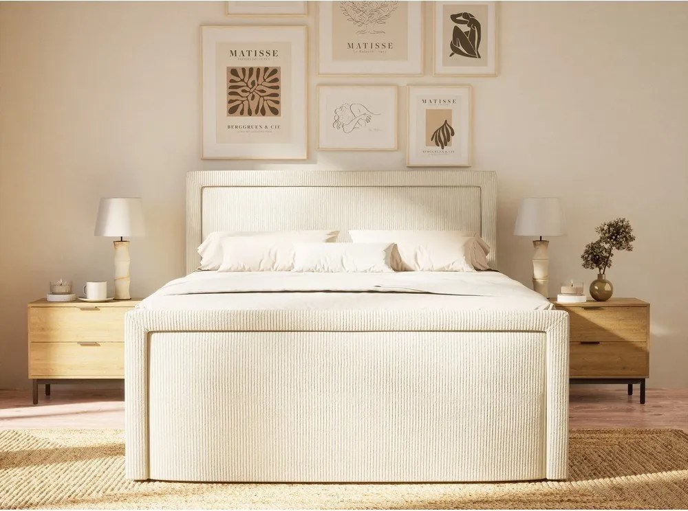 Kremowe łóżko kontynentalne ze schowkiem 200x200 cm Fresco – Maison de Rêve