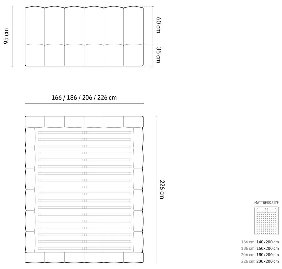 Jasnobrązowe tapicerowane łóżko dwuosobowe ze schowkiem i stelażem 160x200 cm Lupine – Micadoni Home