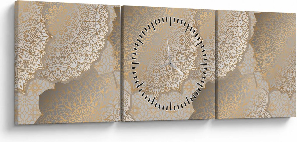 Obraz - Mandale w złotych odcieniach (z zegarem) (90x30 cm)