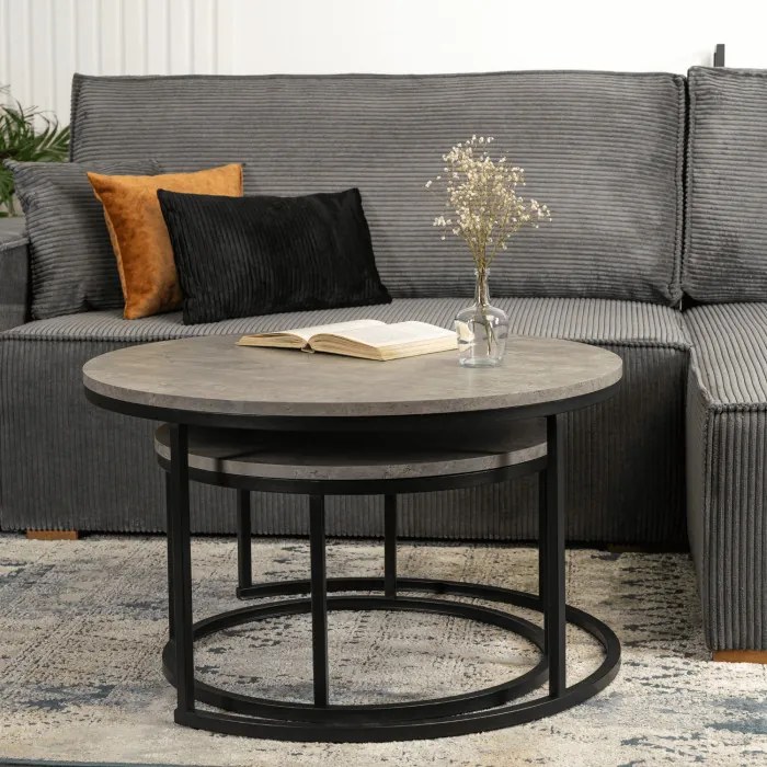 Zestaw Stolików Kawowych ROCKY MAX 60 cm/80 cm Szary Beton Nowoczesny Loft