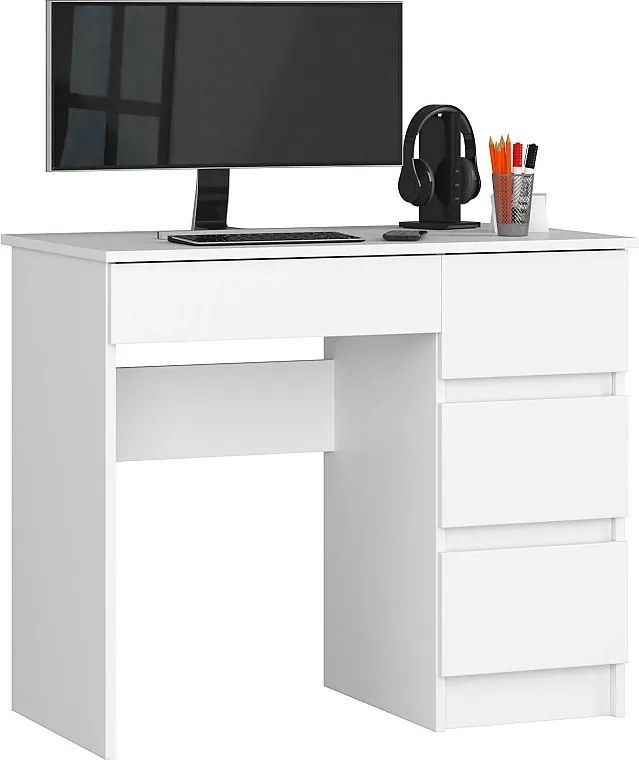 Biurko komputerowe AKORD A7 Białe 90 cm prawe 4 szuflady kolor Biały mat 90x50x77 cm