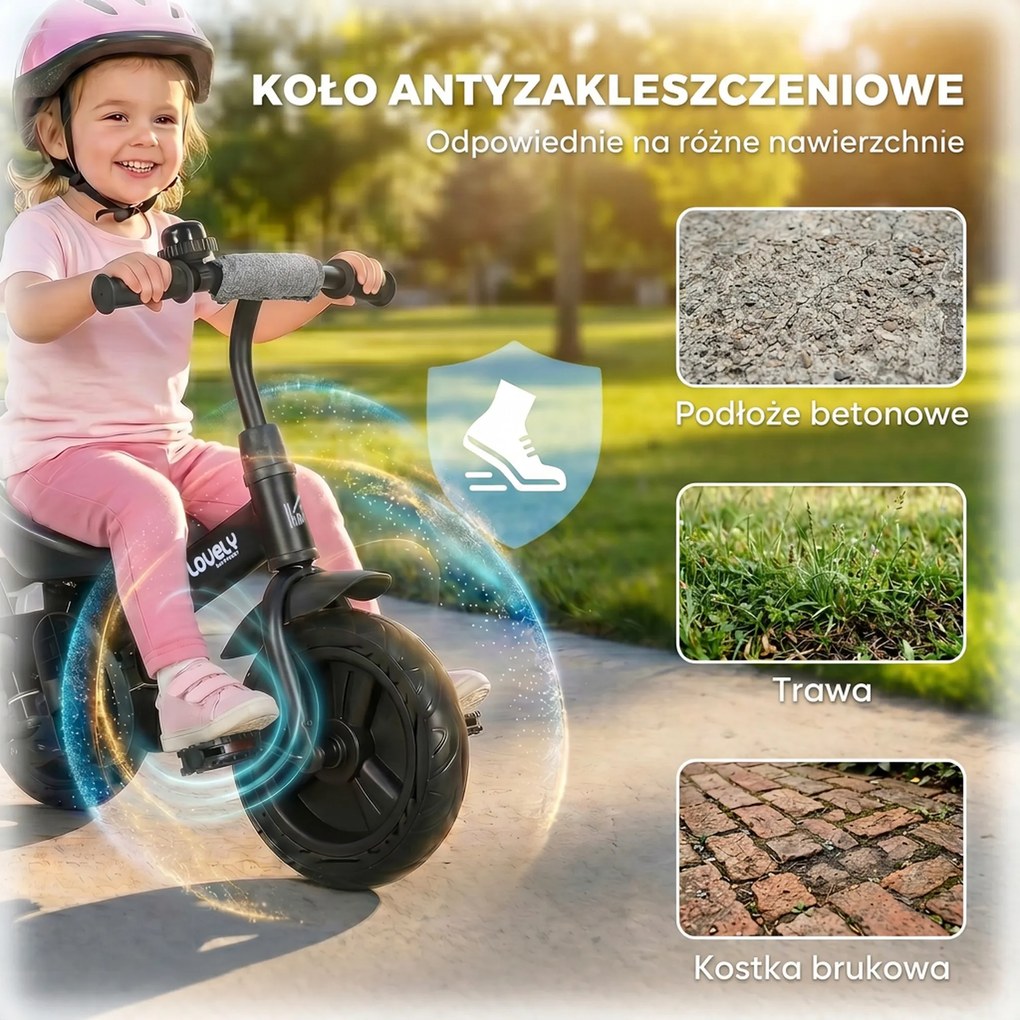 HOMCOM Rowerek 6w1 dla Dzieci z Rączką, Daszkiem, Pasem, Koszykiem, dla Dzieci 1-5 Lat, Szary
