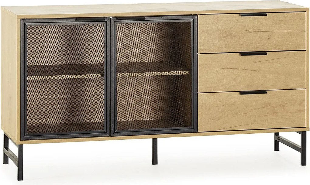 Bufet Colummn Isis z 2 drzwiami i 3 szufladami, metalowy, kolor czarny, 130 cm.