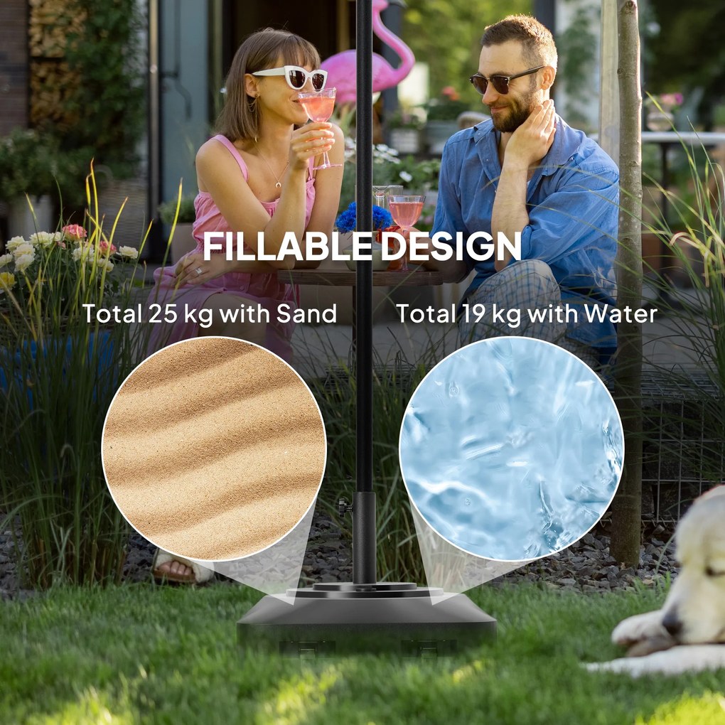 Outsunny Podstawa Gartenschirmständer do Parasola, z Plastiku, Możliwość Wypełnienia Wodą lub Piaskiem, Czarny